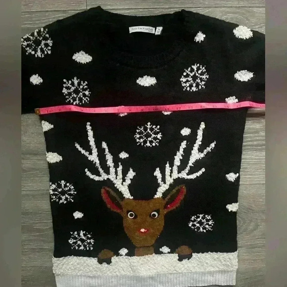 Notations Black Rudolph Reindeer Holiday Christmas Sweater Long Sleeves Size PS - Picture 7 of 7